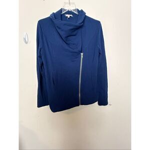 Helmut Lang Villous Full Zip Blue Moto Jacket Coat Asymmetrical Zip Minimalist M